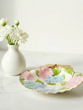 Blue Pink Hydrangea Floral Trinket Dish